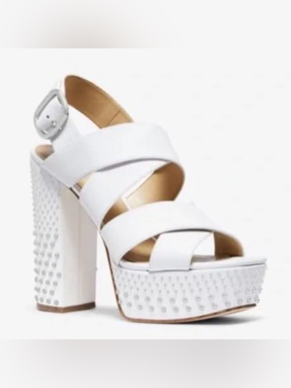 NWB Michael Kors Mila Studded Leather Platform Sandal - Size 7 - Optic White